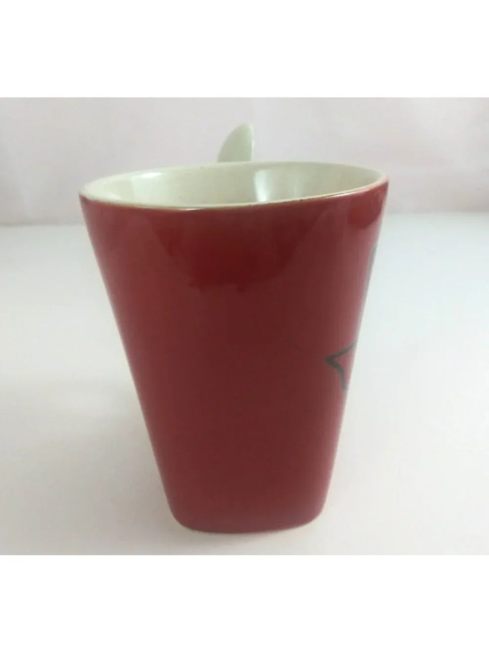 Red Stoneware Texas Cup With Spoon In Handle Souvenir Coffee Cup